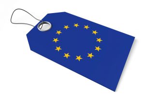 Product tag with a country flag signyfing where the product was manufacuted, country of orgin - helpful concept for subjects like product sale, countries, promotion, sale-out etc.